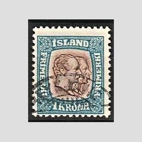 FRIMRKER ISLAND | 1907 - AFA 60 - Chr. IX og Frederik VIII - 1 kr. bl/brun tk. 12 3/4 - Stemplet