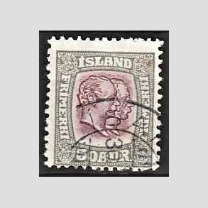 FRIMRKER ISLAND | 1907 - AFA 59 - Chr. IX og Frederik VIII - 50 aur gr/lillard tk. 12 3/4 - Stemplet