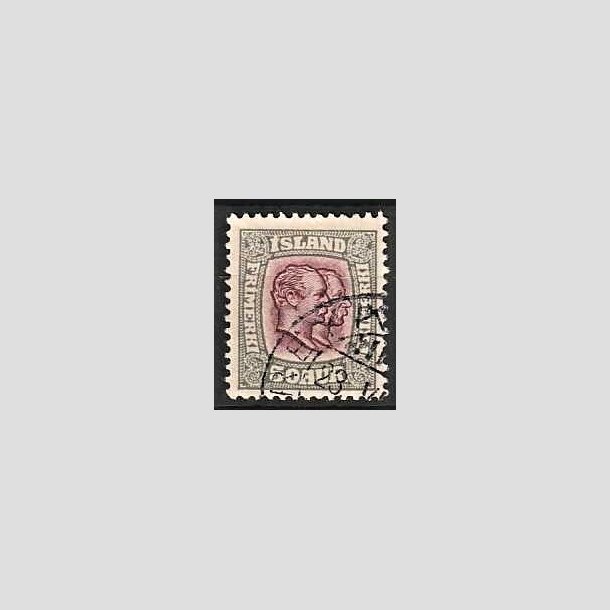 FRIMRKER ISLAND | 1907 - AFA 59 - Chr. IX og Frederik VIII - 50 aur gr/lillard tk. 12 3/4 - Stemplet