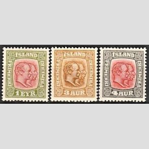 FRIMRKER ISLAND | 1915-18 - AFA 76,77,78 - Chr. IX og Frederik VIII - 1 -4 aur tk. 14 - Ubrugt 