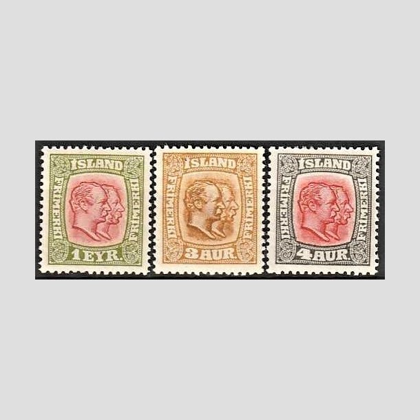 FRIMRKER ISLAND | 1915-18 - AFA 76,77,78 - Chr. IX og Frederik VIII - 1 -4 aur tk. 14 - Ubrugt 