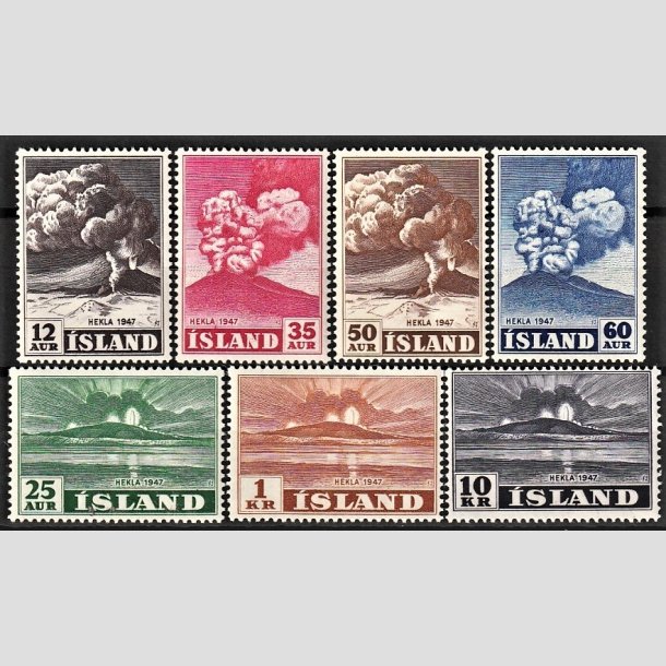 FRIMRKER ISLAND | 1948 - AFA 248-54 - Hekla i udbrud - 12 aur - 10 kr. i st - Postfrisk