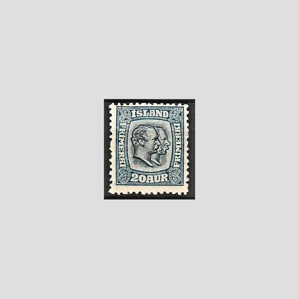 FRIMRKER ISLAND | 1907 - AFA 56 - Chr. IX og Frederik VIII - 20 aur bl tk. 12 3/4 - Ubrugt 