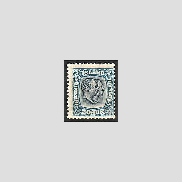 FRIMRKER ISLAND | 1907 - AFA 56 - Chr. IX og Frederik VIII - 20 aur bl tk. 12 3/4 - Ubrugt 