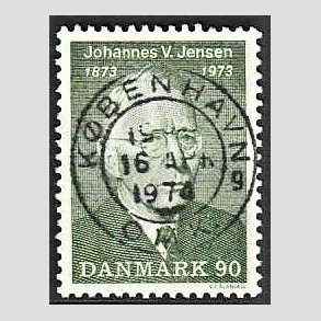 FRIM�RKER DANMARK | 1973 - AFA 542 - Johannes V. Jensen - 90 �re gr�n - Pragt Stemplet K�benhavn