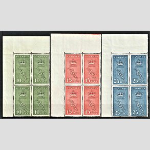 FRIMRKER DANMARK | 1929 - AFA 178,179,180 - 10+5 - 25+5 re Krftfrimrker i 4-blok st med vre marginal - Postfrisk