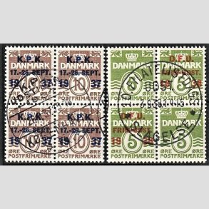 FRIMRKER DANMARK | 1937 - AFA 243,245 - K.P.K og D.F.U - i 4-blokke - Stemplet