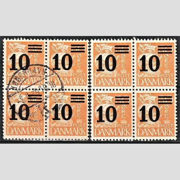 FRIMRKER DANMARK | 1934 - AFA 222 - 10/30 re orangegul provisorier i 4-blok - Stemplet + Postfrisk