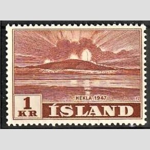 FRIMRKER ISLAND | 1948 - AFA 253 - Hekla i udbrud - 1 kr. gulbrun - Ubrugt