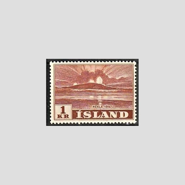 FRIMRKER ISLAND | 1948 - AFA 253 - Hekla i udbrud - 1 kr. gulbrun - Ubrugt