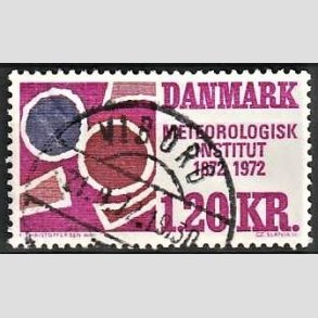 FRIM�RKER DANMARK | 1972 - AFA 523 - Meterologisk Institut 100 �r - 1,20 Kr. r�dviolet/r�dbrun/bl� - Lux Stemplet Viborg