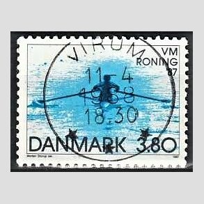 FRIM�RKER DANMARK | 1987 - AFA 887 - WM i roning - 3,80 Kr. bl� - Pragt Stemplet Virum