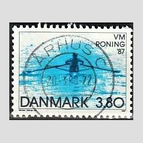 FRIM�RKER DANMARK | 1987 - AFA 887 - WM i roning - 3,80 Kr. bl� - Pragt Stemplet �rhus C