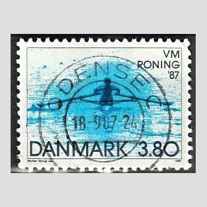 FRIM�RKER DANMARK | 1987 - AFA 887 - WM i roning - 3,80 Kr. bl� - Pragt Stemplet Odense C