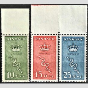 FRIM�RKER DANMARK | 1929 - AFA 178,179,180 - 10+5,15+5,25+5 �re Kr�ftfrim�rker i komplet s�t med marginalstykker - Postfrisk