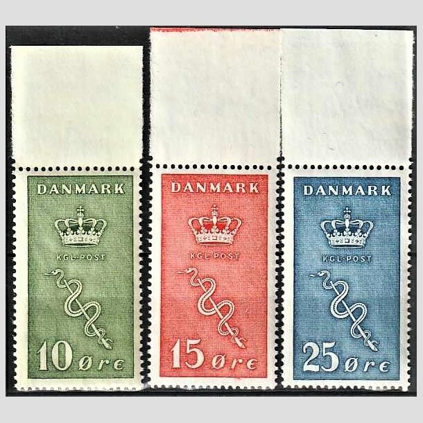 FRIMRKER DANMARK | 1929 - AFA 178,179,180 - 10+5,15+5,25+5 re Krftfrimrker i komplet st med marginalstykker - Postfrisk