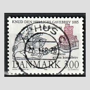 FRIM�RKER DANMARK | 1985 - AFA 835 - Domkirken i Lund - 3,00 Kr. m�rkbl�/lilla - Pragt Stemplet �rhus C