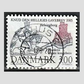 FRIM�RKER DANMARK | 1985 - AFA 835 - Domkirken i Lund - 3,00 Kr. m�rkbl�/lilla - Pragt Stemplet �rhus C