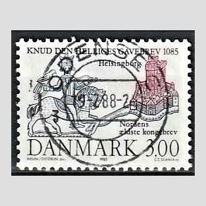 FRIM�RKER DANMARK | 1985 - AFA 835 - Domkirken i Lund - 3,00 Kr. m�rkbl�/lilla - Pragt Stemplet Odense C