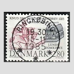 FRIM�RKER DANMARK | 1985 - AFA 834 - Domkirken i Lund - 2,80 Kr. m�rkbl�/lilla - Lux Stemplet Ringk�bing