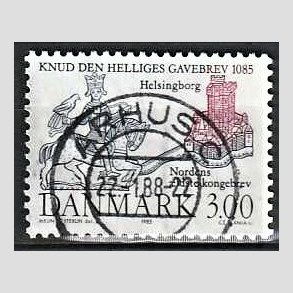 FRIM�RKER DANMARK | 1985 - AFA 835 - Domkirken i Lund - 3,00 Kr. m�rkbl�/lilla - Pragt Stemplet �rhus C