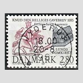 FRIM�RKER DANMARK | 1985 - AFA 834 - Domkirken i Lund - 2,80 Kr. m�rkbl�/lilla - Pragt Stemplet Jyderup