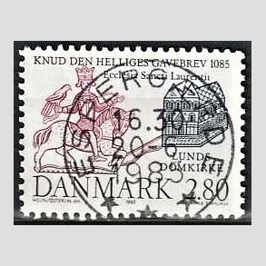FRIM�RKER DANMARK | 1985 - AFA 834 - Domkirken i Lund - 2,80 Kr. m�rkbl�/lilla - Pragt Stemplet Esperg�rde