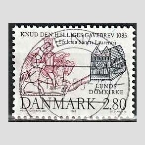 FRIM�RKER DANMARK | 1985 - AFA 834 - Domkirken i Lund - 2,80 Kr. m�rkbl�/lilla - Pragt Stemplet K�benhavn