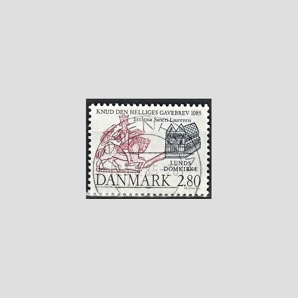 FRIMRKER DANMARK | 1985 - AFA 834 - Domkirken i Lund - 2,80 Kr. mrkbl/lilla - Pragt Stemplet Kbenhavn