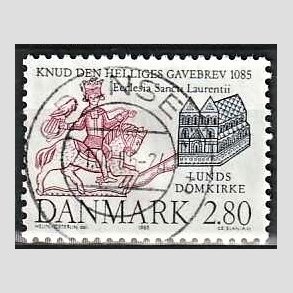 FRIM�RKER DANMARK | 1985 - AFA 834 - Domkirken i Lund - 2,80 Kr. m�rkbl�/lilla - Pragt Stemplet Odense