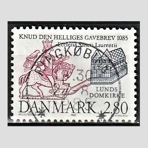 FRIM�RKER DANMARK | 1985 - AFA 834 - Domkirken i Lund - 2,80 Kr. m�rkbl�/lilla - Pragt Stemplet Ringk�bing