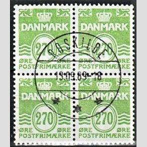 FRIMRKER DANMARK | 1988 - AFA 894 - Blgelinie - 270 re lysgrn i 4-blok - Pragt Stemplet Roskilde