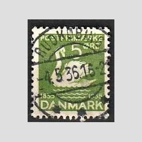FRIM�RKER DANMARK | 1935 - AFA 223 - H. C. Andersen 5 �re gr�n - Lux Stemplet Rudk�bing
