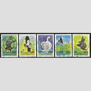 FRIM�RKER DANMARK | 1986 - AFA 864-868 - Danske fugle - 2,80 Kr. flerfarvet i komplet s�t - Lux Stemplet