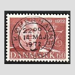 FRIM�RKER DANMARK | 1972 - AFA 522 - Frederik IX mindeudgave - 60 �re brunr�d - Pragt Stemplet K�benhavn