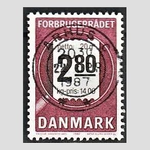 FRIM�RKER DANMARK | 1987 - AFA 878 - Forbrugerr�det 40 �r. - 2,80 Kr. lilla/sort - Pragt Stemplet �rhus C