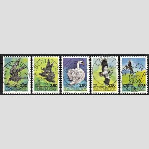 FRIM�RKER DANMARK | 1986 - AFA 864-868 - Danske fugle - 2,80 Kr. flerfarvet i komplet s�t - Pragt Stemplet