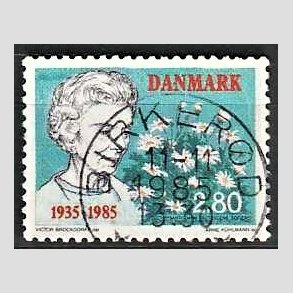 FRIM�RKER DANMARK | 1985 - AFA 832 - Dronning Ingrid 50 �ret - 2,80 Kr. flerfarvet - Pragt Stemplet Birker�d