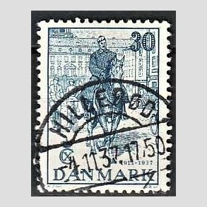 FRIM�RKER DANMARK | 1937 - AFA 242 - Chr. X 25 �re jubil�um 30 �re bl� - Lux Stemplet Hiller�d