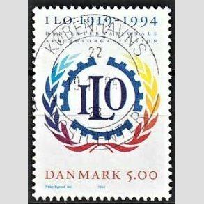 FRIM�RKER DANMARK | 1994 - AFA 1075 - ILO 75 �r - 5,00 Kr. flerfarvet - Pragt Stemplet