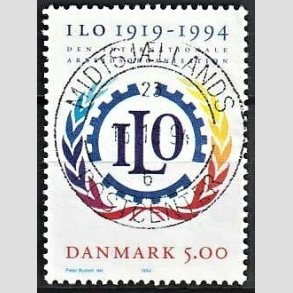 FRIM�RKER DANMARK | 1994 - AFA 1075 - ILO 75 �r - 5,00 Kr. flerfarvet - Pragt Stemplet