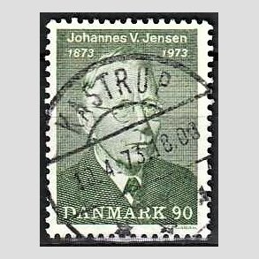 FRIM�RKER DANMARK | 1973 - AFA 542 - Johannes V. Jensen - 90 �re gr�n - Pragt Stemplet Kastrup