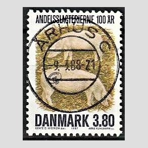 FRIM�RKER DANMARK | 1987 - AFA 886 - Danske Andelsslagterier 100 �r - 3,80 Kr. flerfarvet - Pragt Stemplet �rhus C