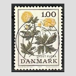 FRIM�RKER DANMARK | 1977 - AFA 649 - Truet flora - 1,00 Kr. gul/gr�n - Pragt Stemplet Odense