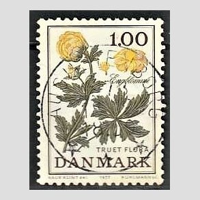 FRIM�RKER DANMARK | 1977 - AFA 649 - Truet flora - 1,00 Kr. gul/gr�n - Pragt Stemplet Augustenborg