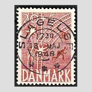 FRIM�RKER DANMARK | 1947 - AFA 300 - Modstandsbev�gelsen - 20 + 5 �re r�d - Pragt Stemplet Slagelse