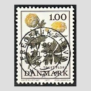 FRIM�RKER DANMARK | 1977 - AFA 649 - Truet flora - 1,00 Kr. gul/gr�n - Pragt Stemplet Frederikshavn