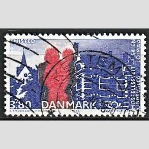 FRIM�RKER DANMARK | 1986 - AFA 860 - Venskabsbyer - 3,80 Kr. r�d/bl� - Pragt Stemplet Kerteminde