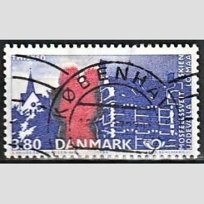 FRIM�RKER DANMARK | 1986 - AFA 860 - Venskabsbyer - 3,80 Kr. r�d/bl� - Pragt Stemplet K�benhavn