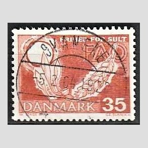 FRIM�RKER DANMARK | 1963 - AFA 412 - FAO anti-hunger - 35 �re brunr�d - Lux Stemplet Svaneke